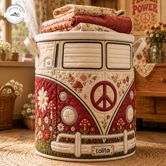 Flower Power Hippie Bus Personalized Quilted Laundry Basket TP21