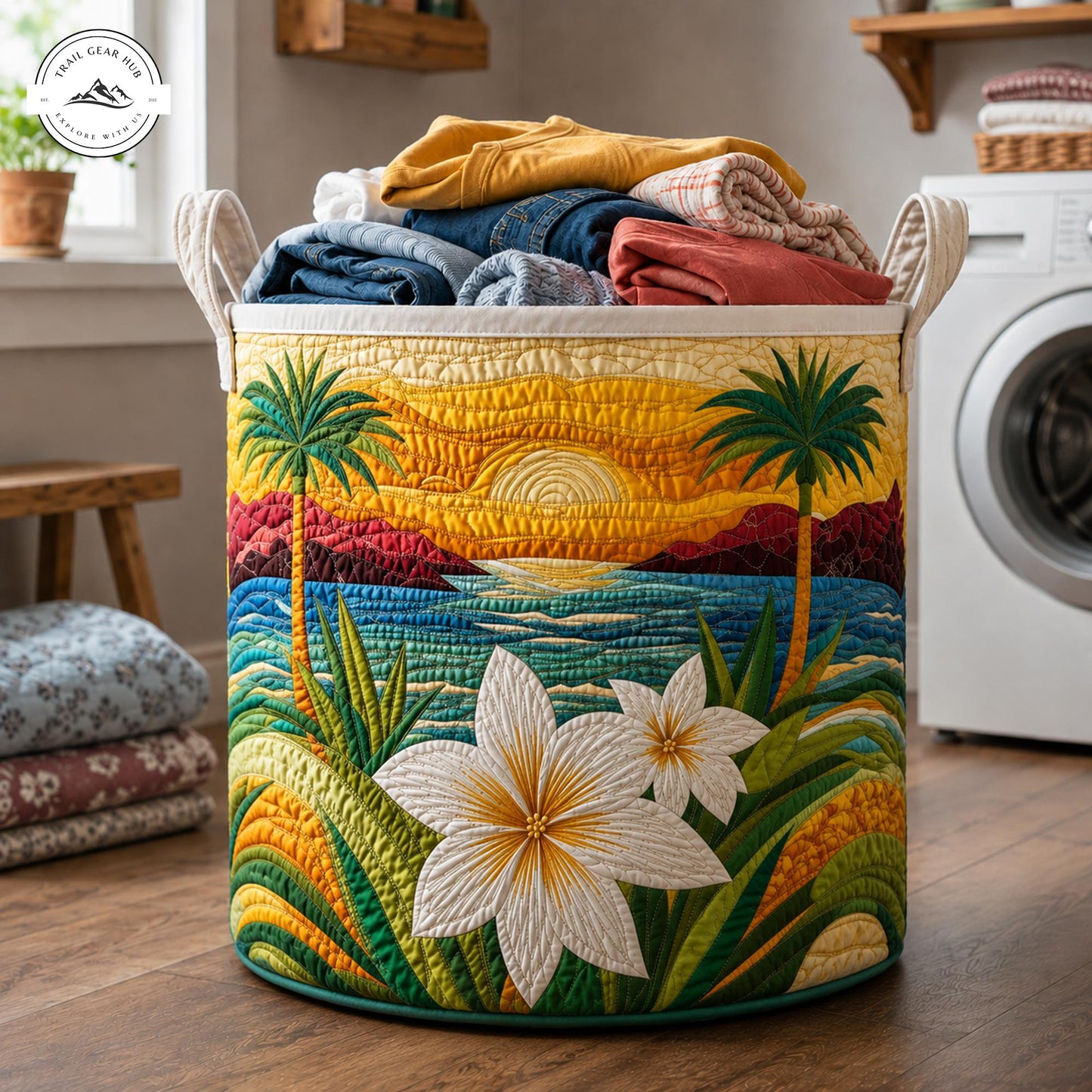 Hawaiian Beach Sunset Quilted Laundry Basket TP22