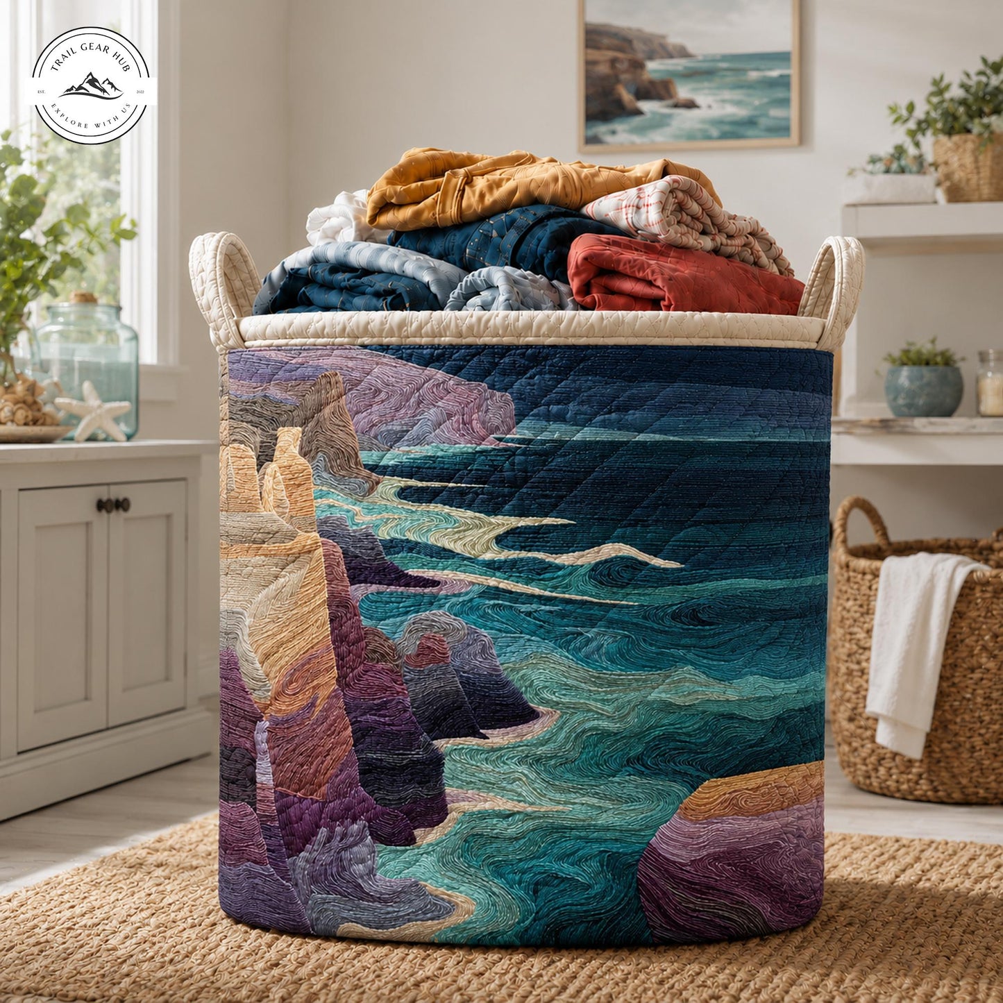 Coastal Landscape Quilted Laundry Basket TP34