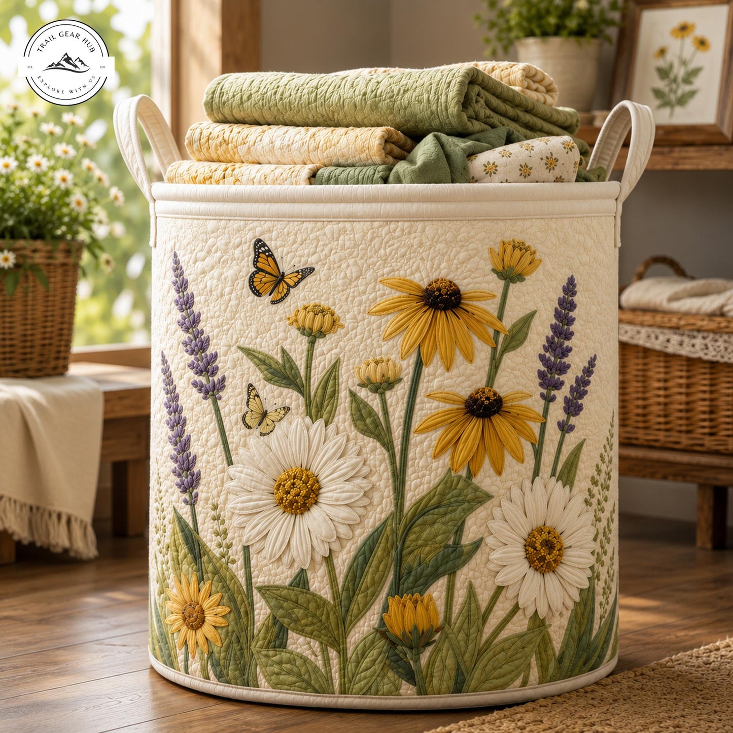 Vintage Wildflower Quilted Laundry Basket TP47