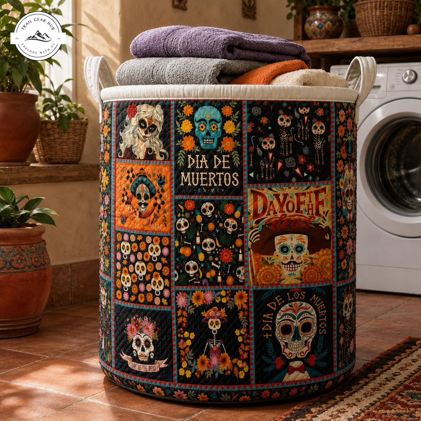Dia de los Muertos Sugar Skull Quilted Laundry Basket TP56