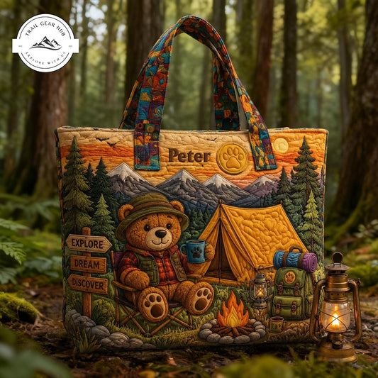 Teddy Bear Camping Personalized Quilted Tote Bag TP03