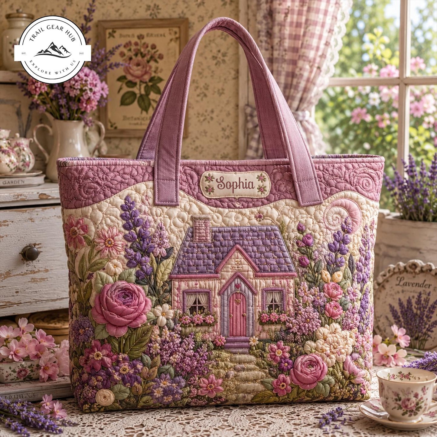 Cottage House Personalized Quilted Tote Bag TP04
