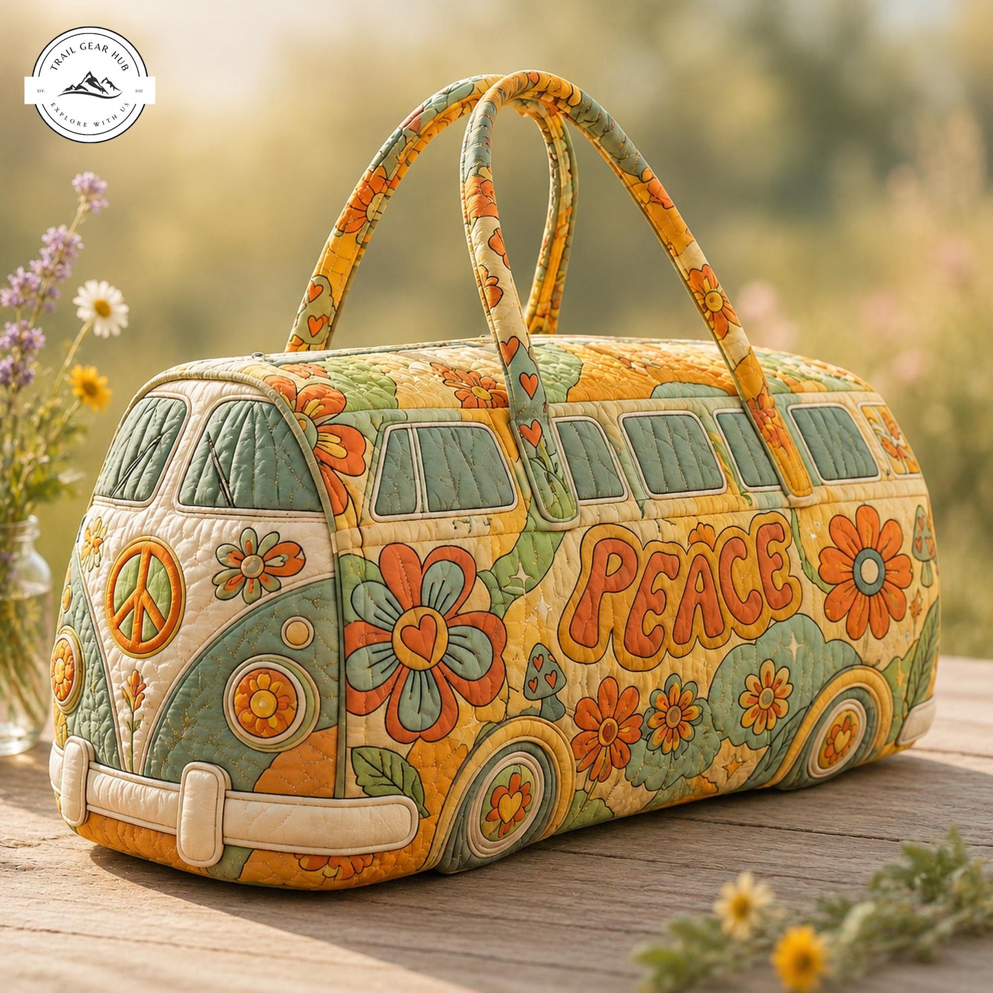 Boho Flower Power Van Quilted Duffle Bag TP34