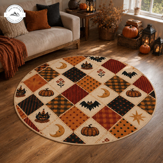 Retro Halloween Postage Stamp Round Carpet TP01