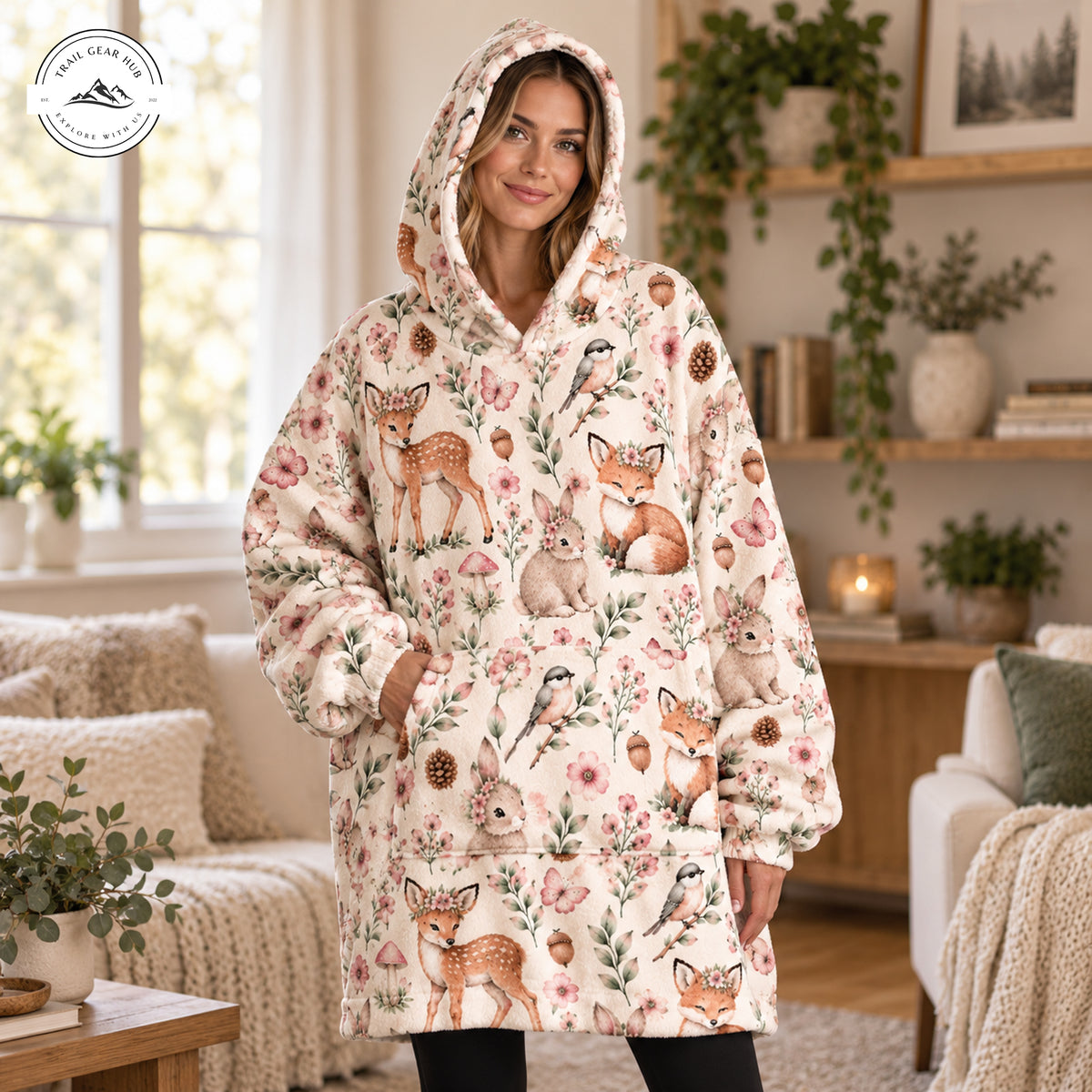 Cozy Woodland Animals Oversized Snug Hoodie TP01