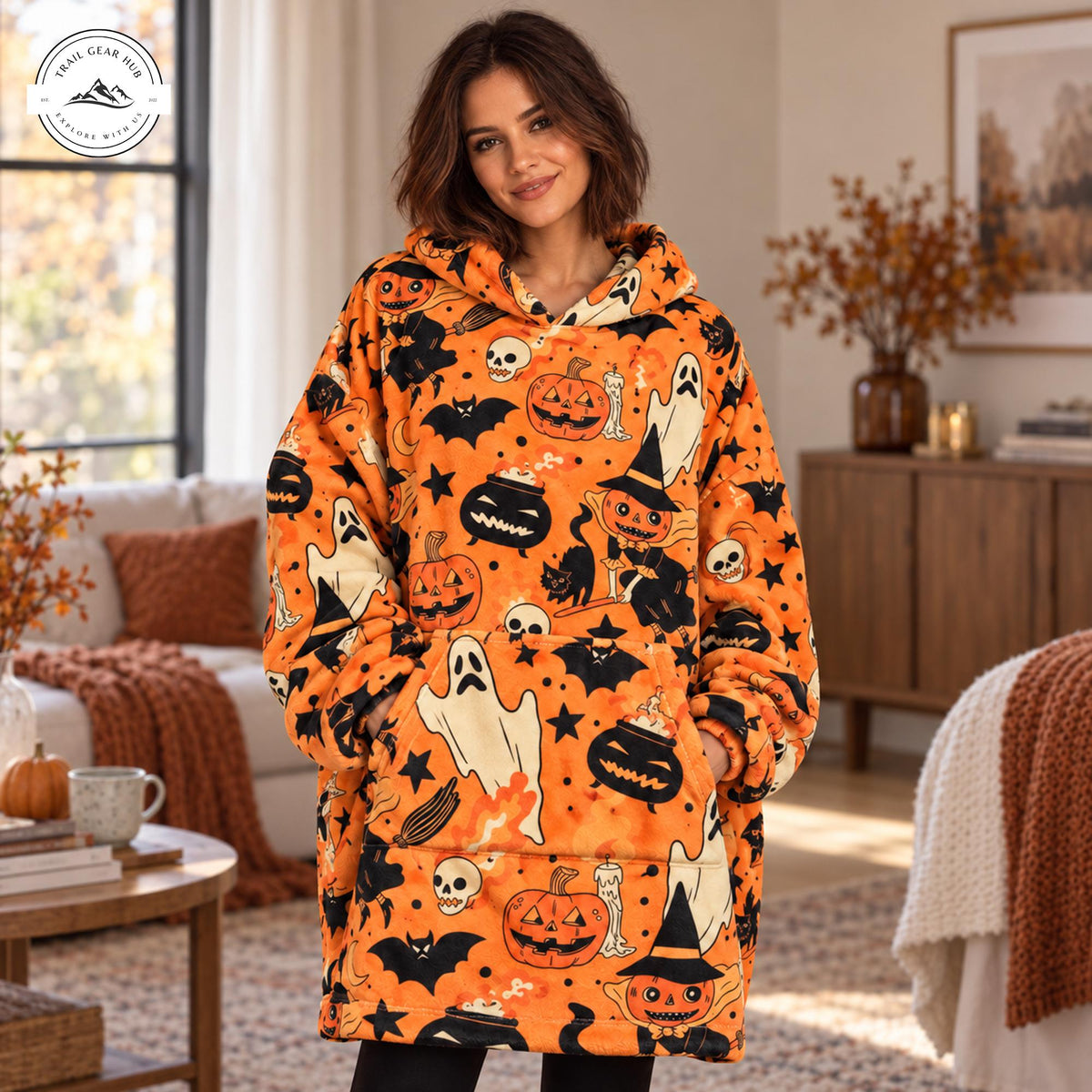 Halloween Pumpkin & Ghost Printed Snug Hoodie TP06