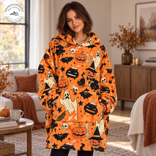 Halloween Pumpkin & Ghost Printed Snug Hoodie TP06