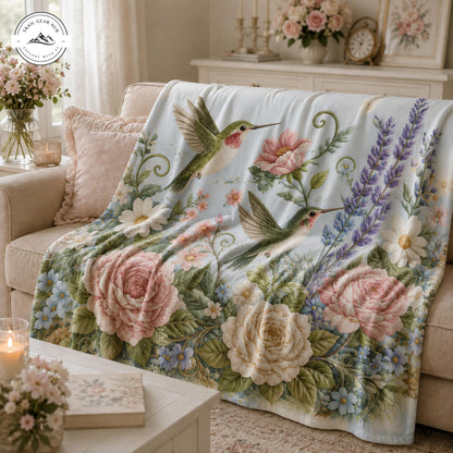 Hummingbird and Floral Sherpa Blanket TP04