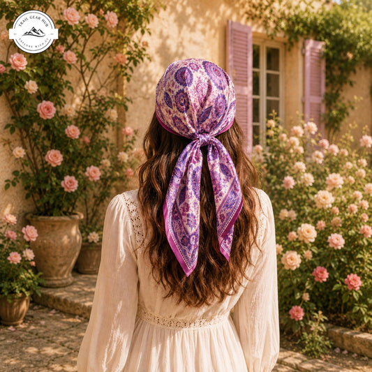 Purple Paisley Floral Satin Square Scarf TP02