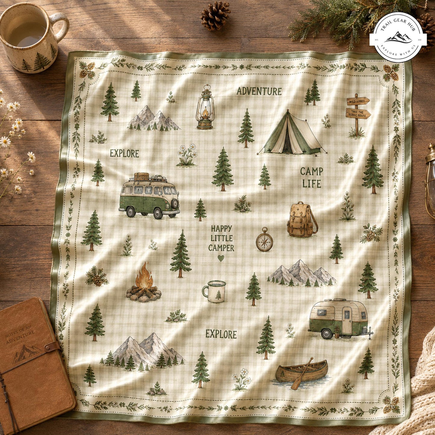 Vintage Camping Satin Square Scarf TP03