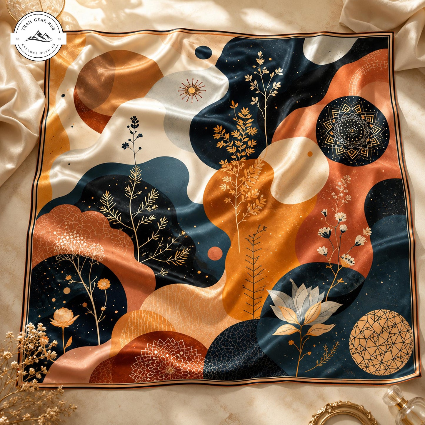 Vintage Celestial & Botanical Satin Square Scarf TP01SSBD