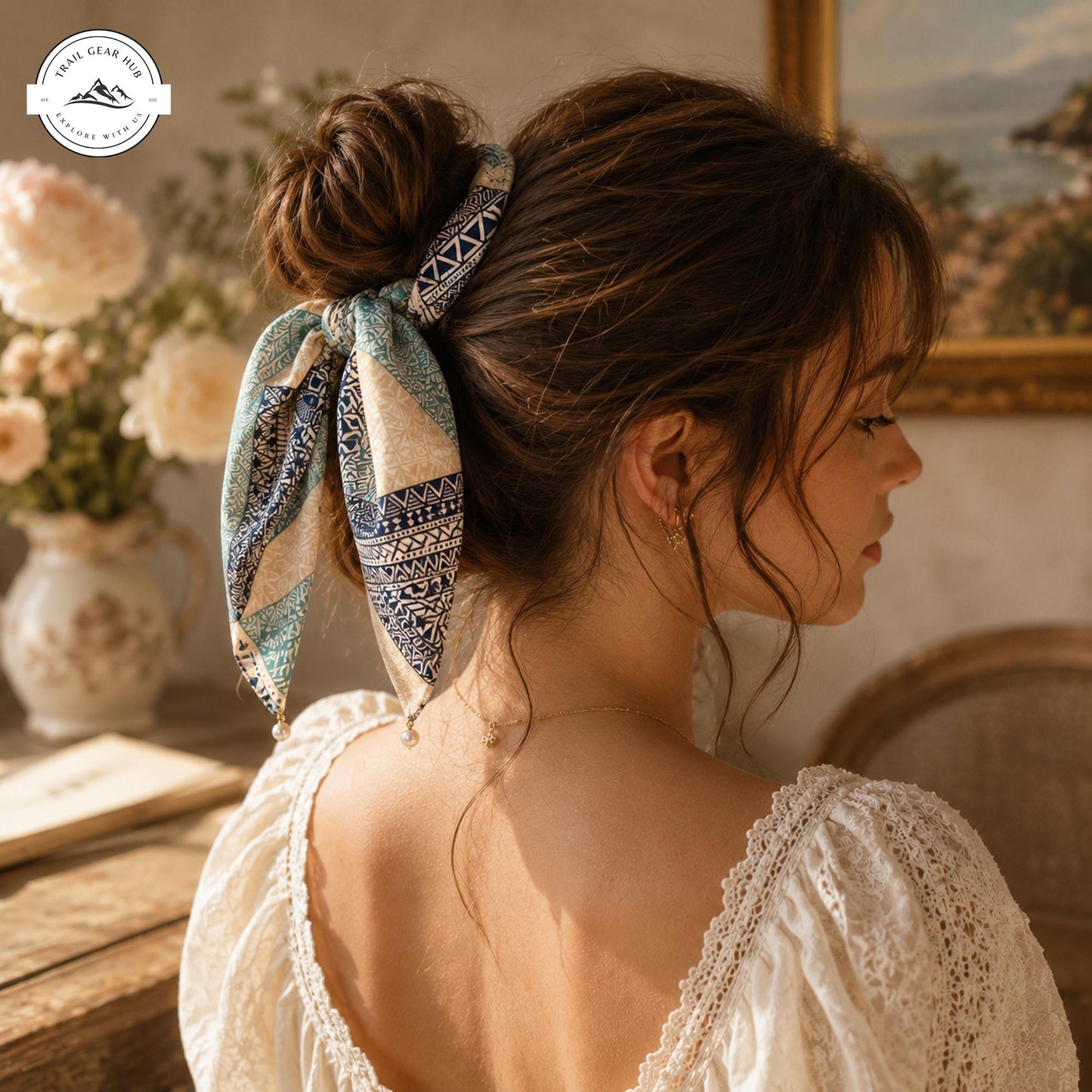 Boho Tribal Satin Pearl Hair Tie TP02SPHT
