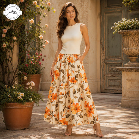 Orange Blossom Vintage Women's Maxi Chiffon Skirts With Lining TP01