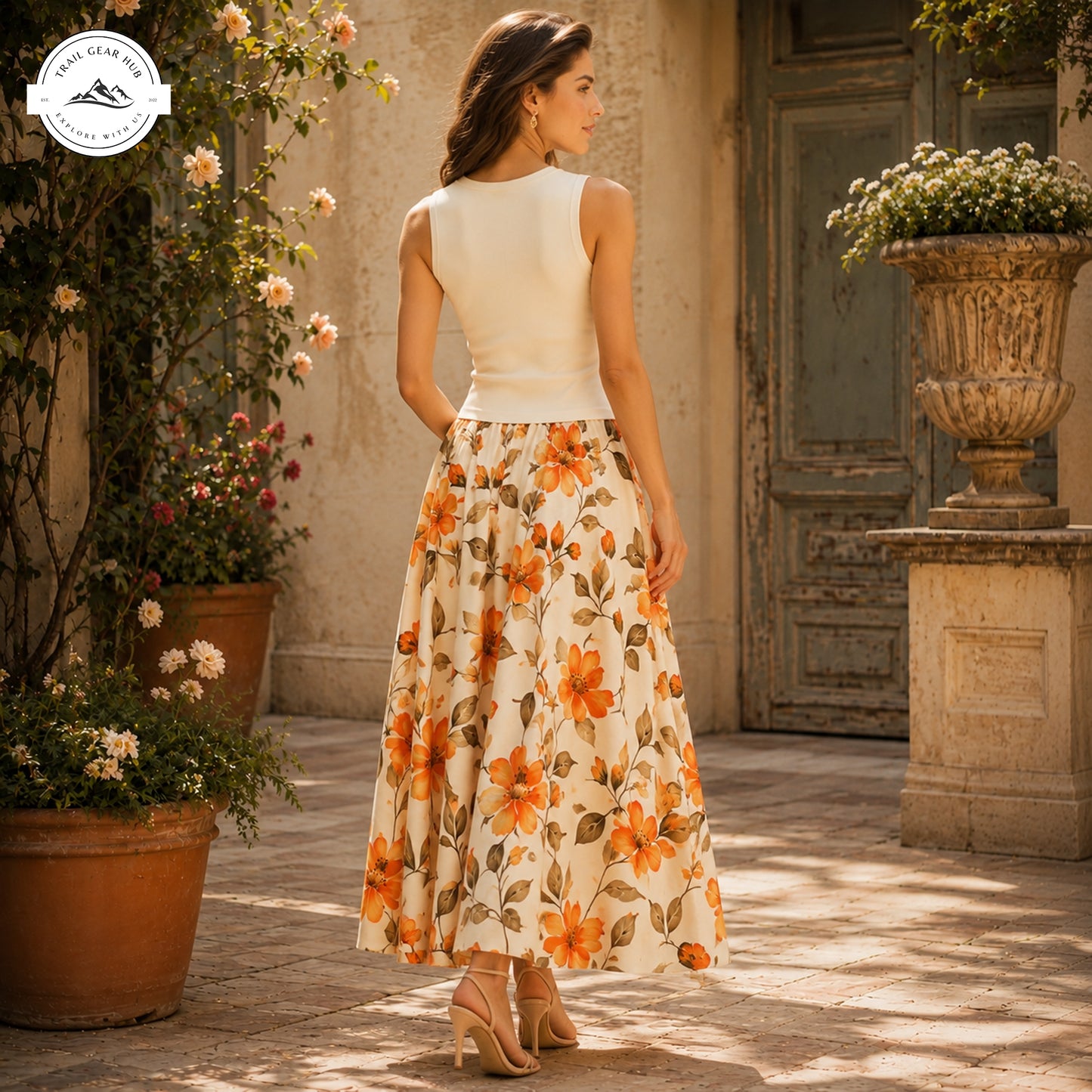 Orange Blossom Vintage Women's Maxi Chiffon Skirts With Lining TP01