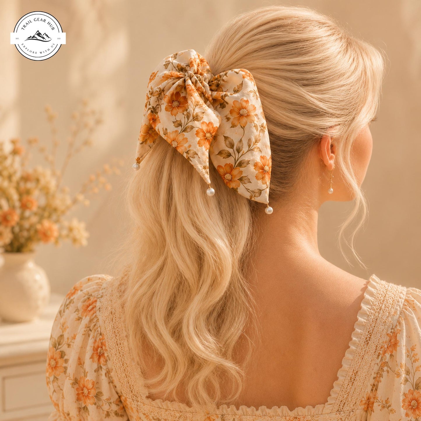 Orange Blossom Vintage  Satin Pearl Hair Tie TP01SPHT