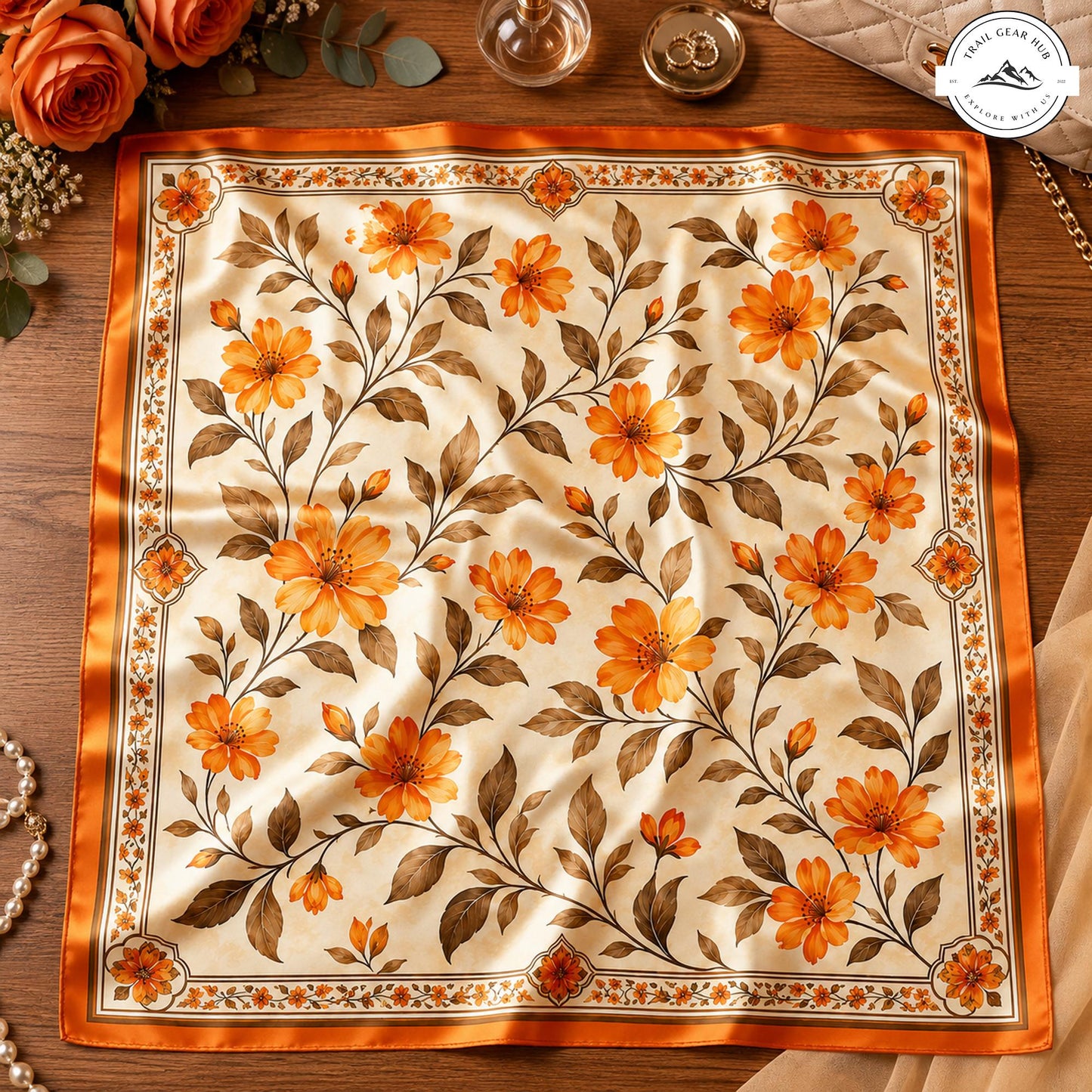 Orange Blossom Vintage  Satin Square Scarf TP01SSBD