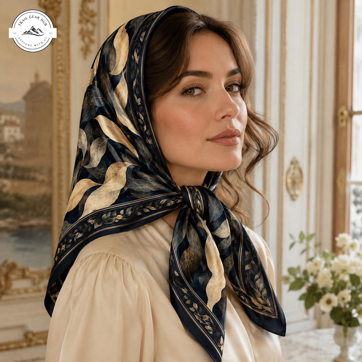 Boho Leaf Pattern Satin Square Scarf TP02SSBD