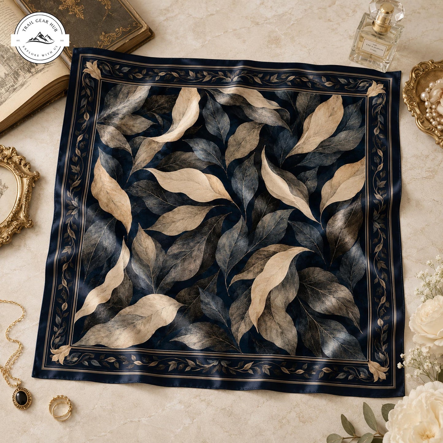 Boho Leaf Pattern Satin Square Scarf TP02SSBD