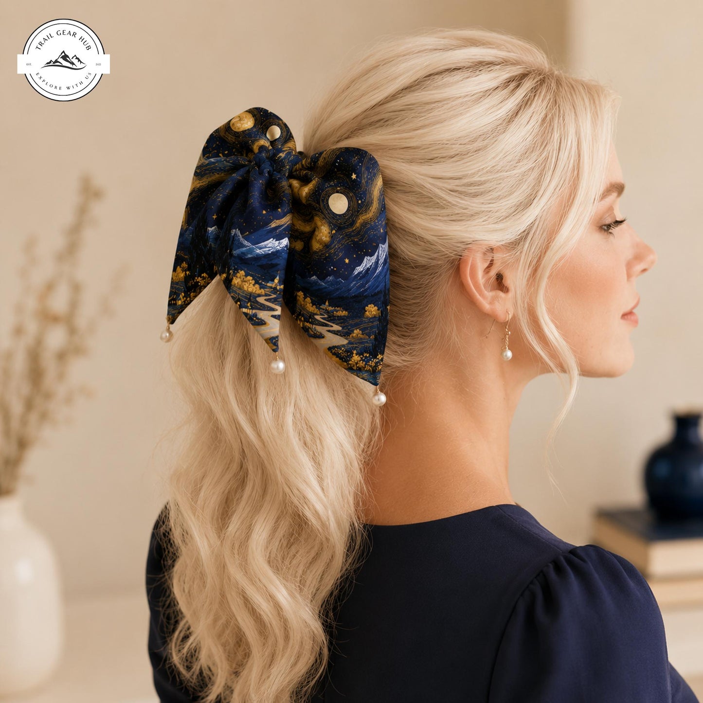 Starry Night Moon Satin Pearl Hair Tie TP03SPHT