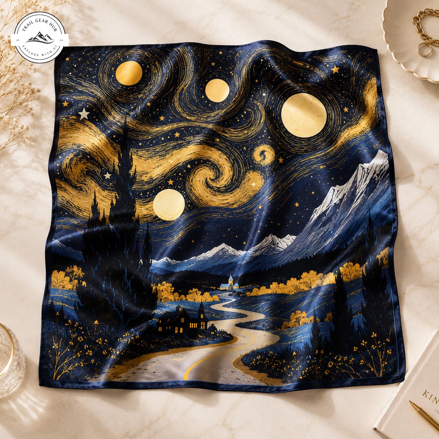Starry Night Moon Satin Square Scarf TP03SSBD