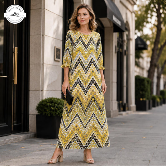 Boho Chevron Print Women's Mid Length Sleeve Dress TP04