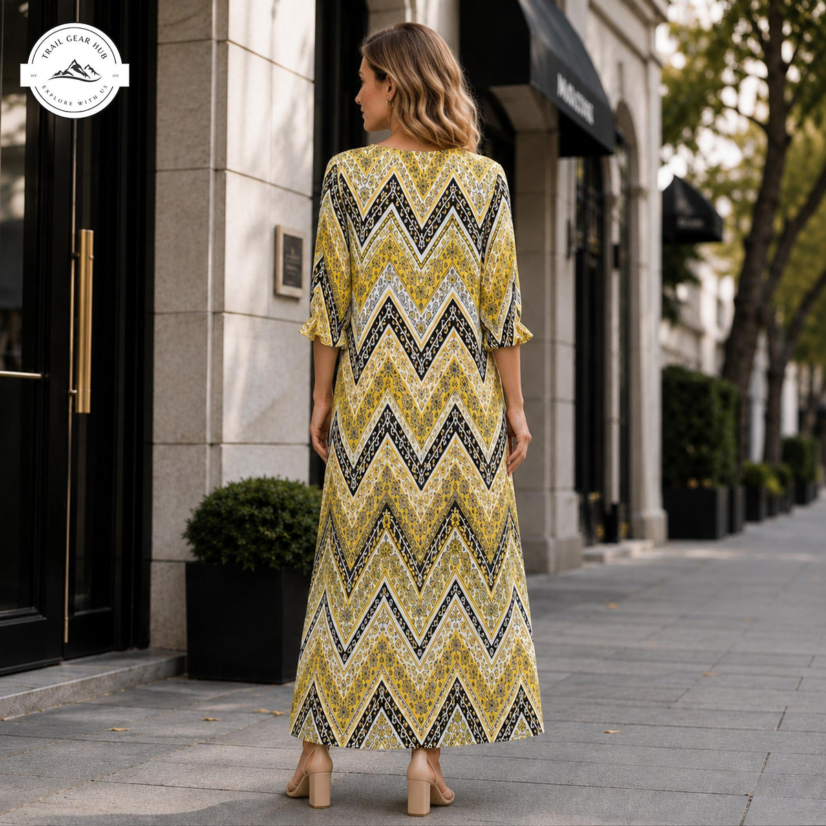 Boho Chevron Print Women's Mid Length Sleeve Dress TP04