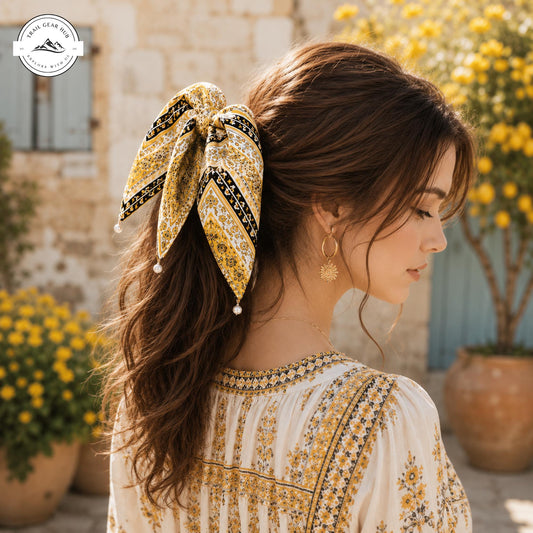 Boho Chevron Print Satin Pearl Hair Tie TP04SPHT