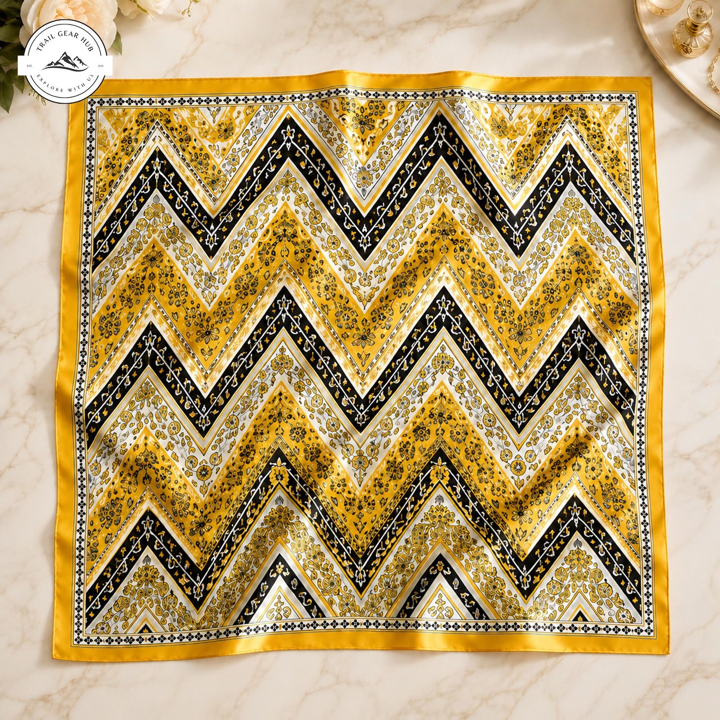 Boho Chevron Print Satin Square Scarf TP04SSBD