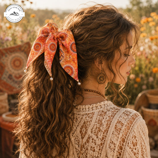 Vibrant Orange Sunburst Satin Pearl Hair Tie TP05SPHT