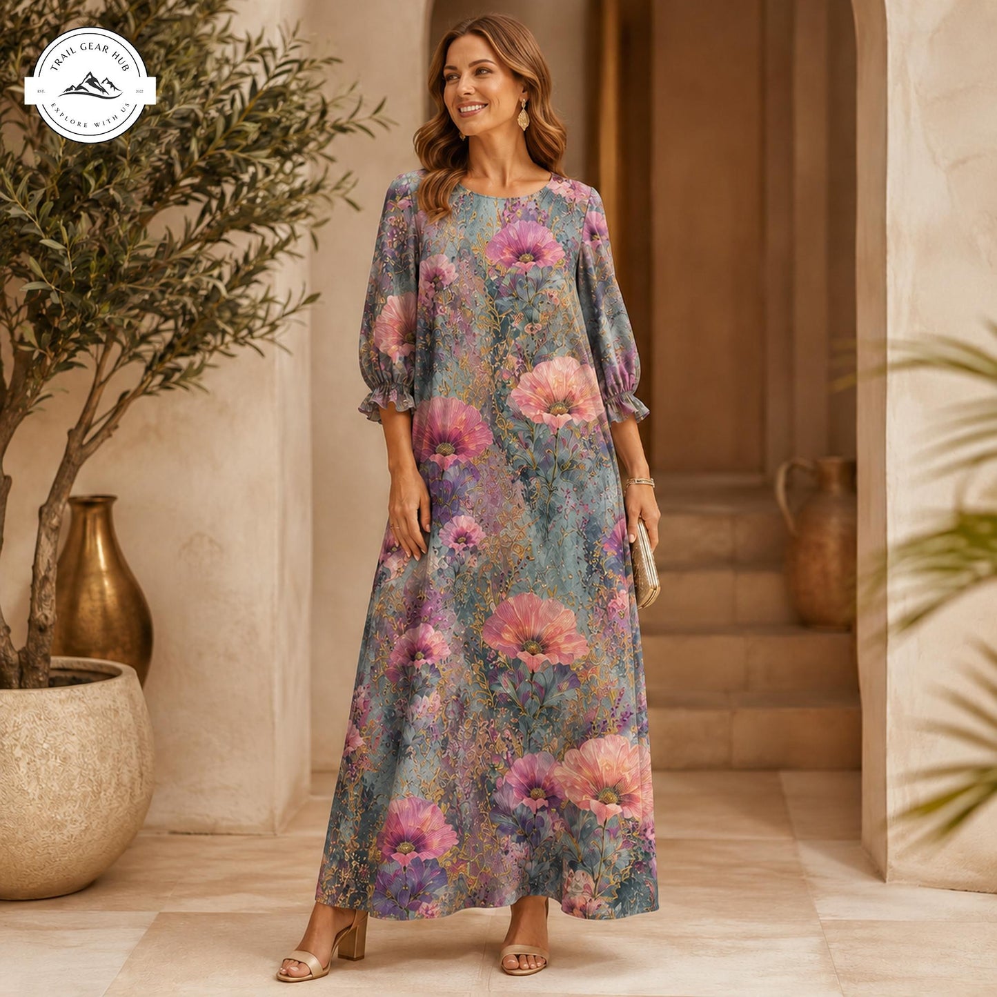 Vintage Floral Women's Mid Length Sleeve Dress TP06