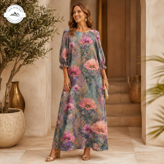 Vintage Floral Women's Mid Length Sleeve Dress TP06