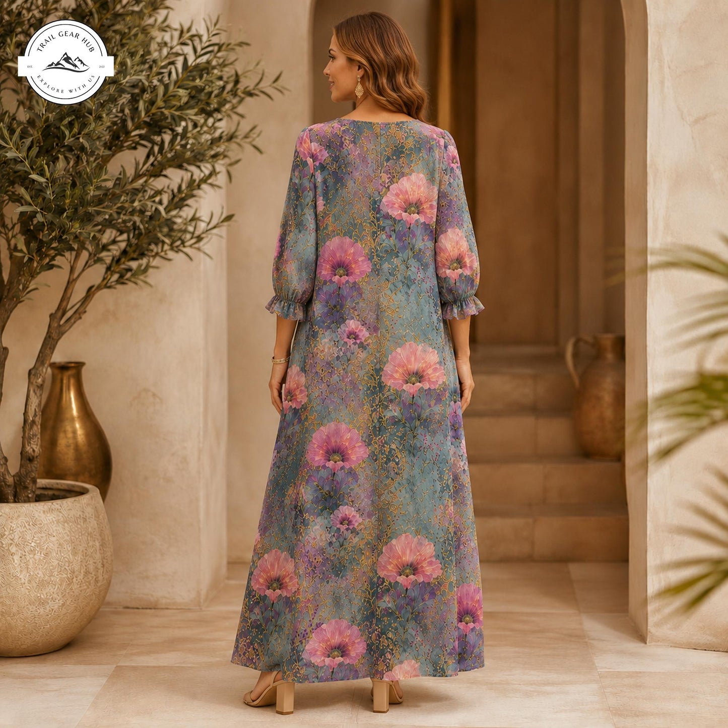Vintage Floral Women's Mid Length Sleeve Dress TP06