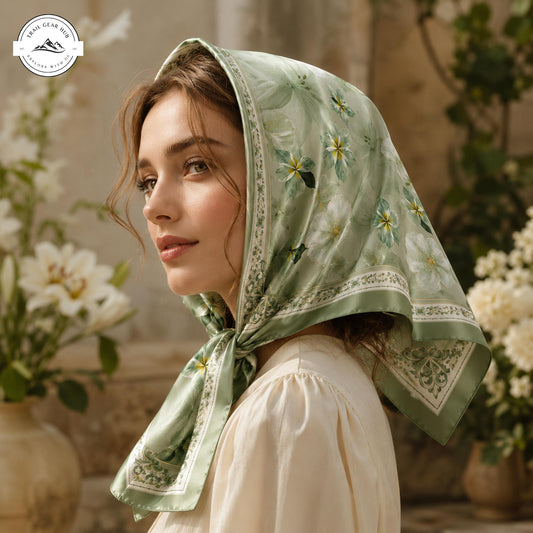 Cottagecore  Sage Green Satin Square Scarf TP09SSBD
