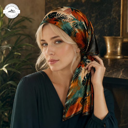 Boho Tropical Floral Satin Square Scarf TP04SSBD
