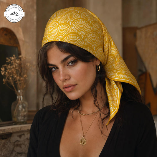 Boho Yellow Print Satin Square Scarf TP05SSBD