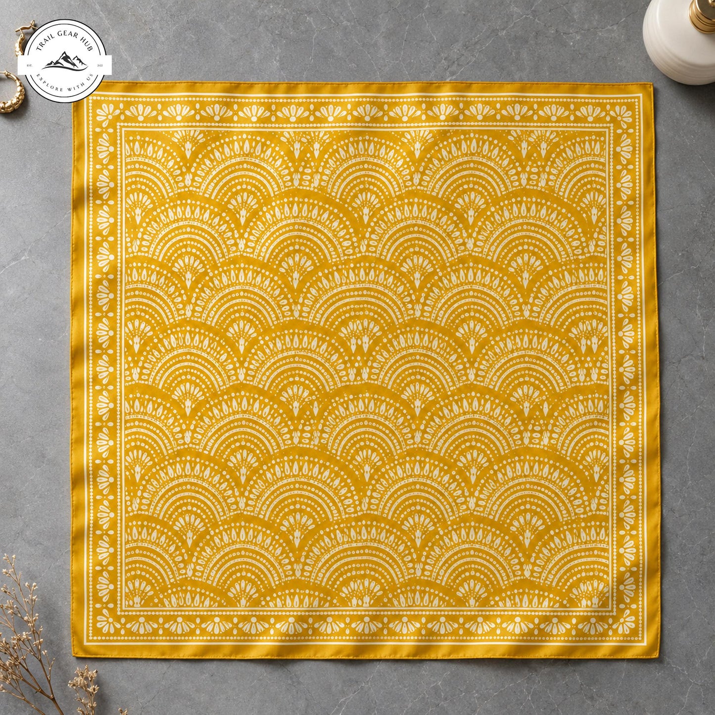 Boho Yellow Print Satin Square Scarf TP05SSBD