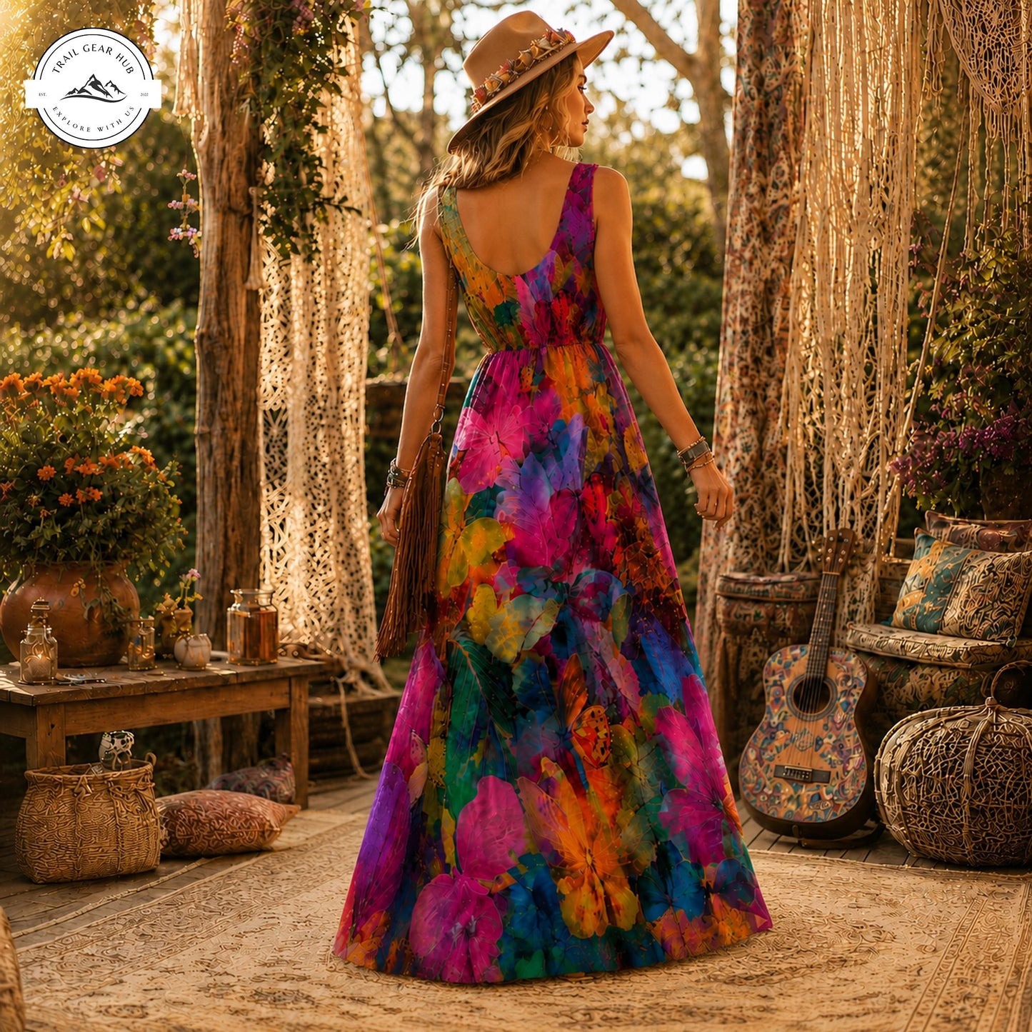 Butterfly and Floral Women’s Sleeveless Maxi Dress TP05