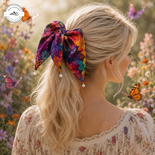 Butterfly and Floral Satin Pearl Hair Tie TP05SPHT