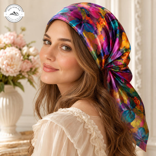 Butterfly and Floral Satin Square Scarf TP05SSBD