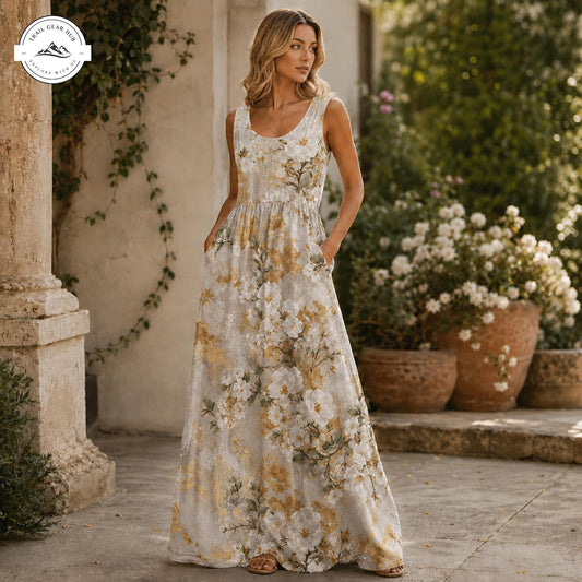 Vintage Floral Muse Women’s Sleeveless Maxi Dress TP06