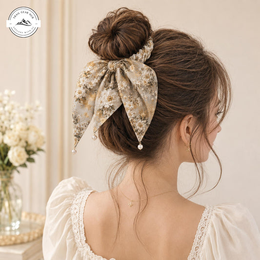 Vintage Floral Muse Satin Pearl Hair Tie TP06SPHT