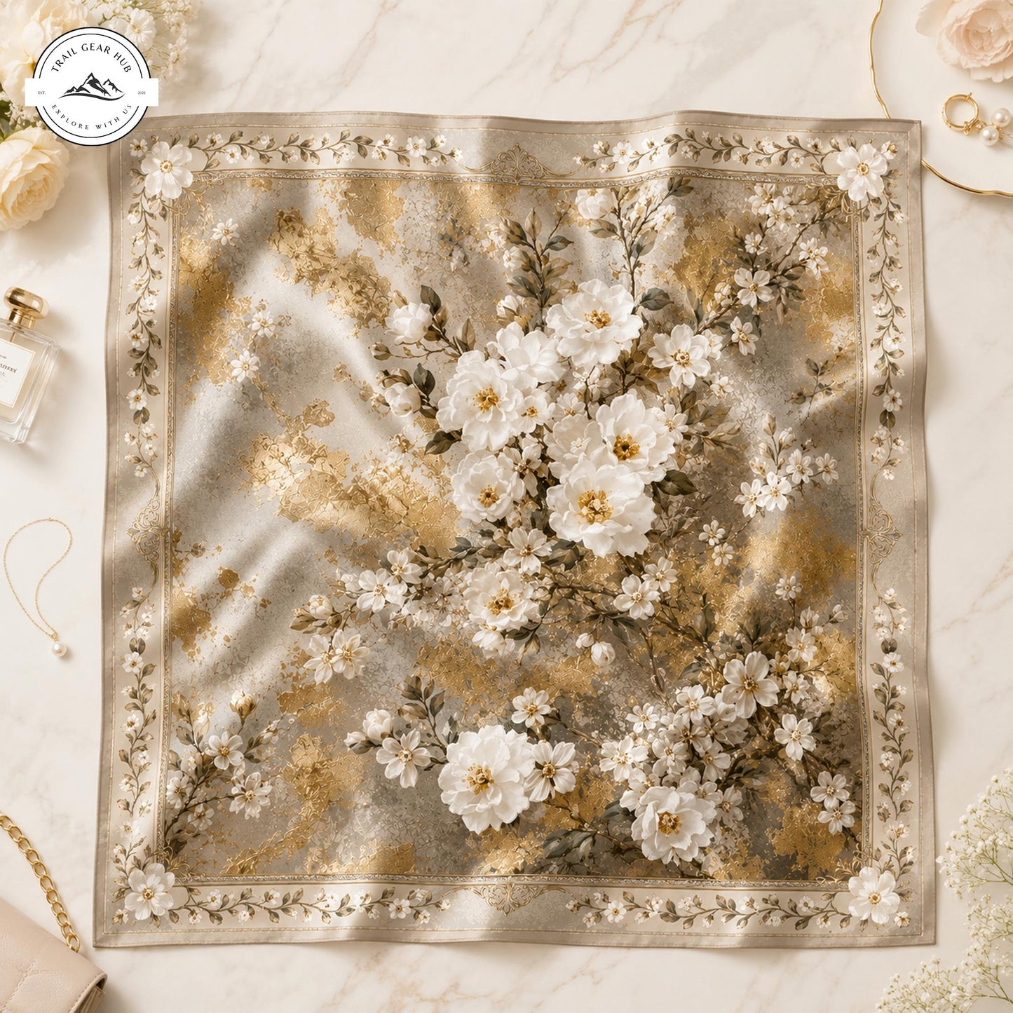 Vintage Floral Muse Satin Square Scarf TP06SSBD