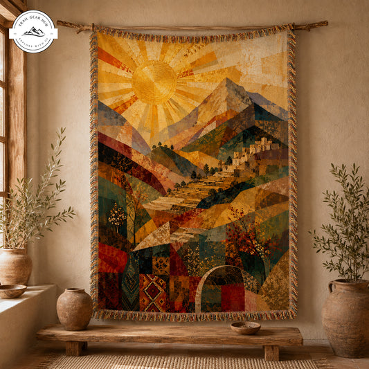Boho Sun and Mountain Woven Throw Blankets TP04