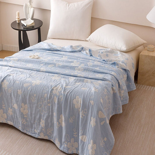 Serene Blue Cotton 3 Layer Gauze Quilt in Elegant Floral Print LD27