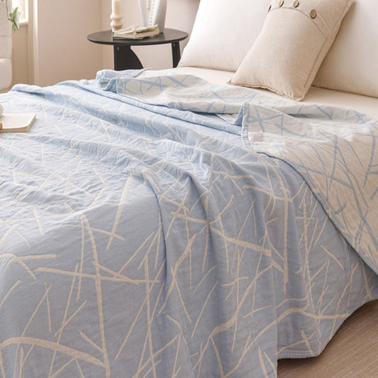 Sky Blue Modern Line Bedspread Cotton 3 Layer Gauze Quilt LD35