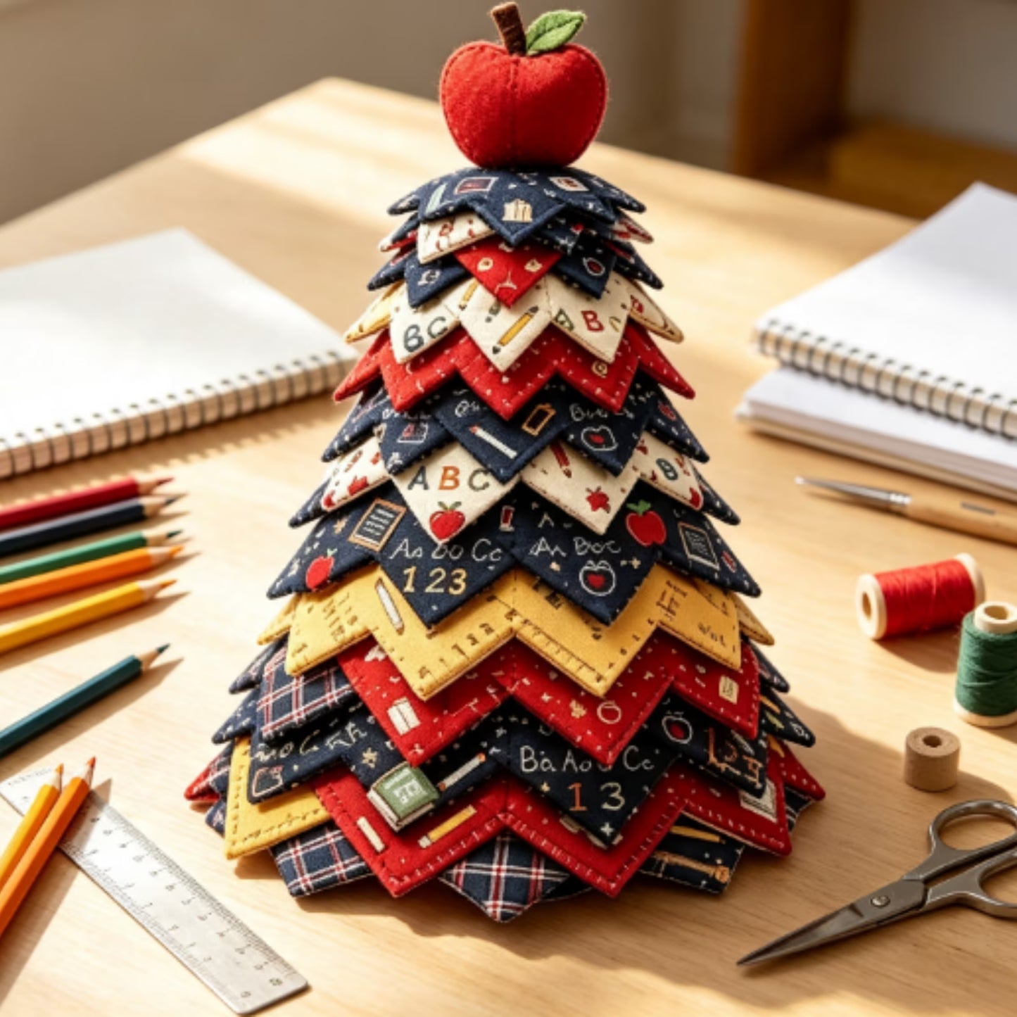 Apple Topper Fabric Craft Set DIY School Theme Quilted Tree Kit LD8