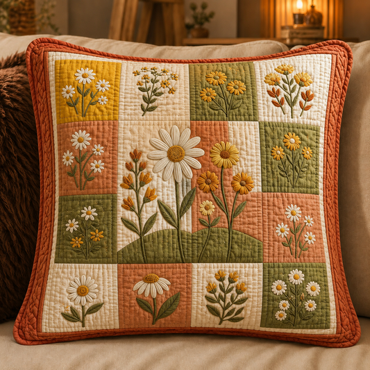 Daisy & Sunflower  Quilted Pillow Cover QV05
