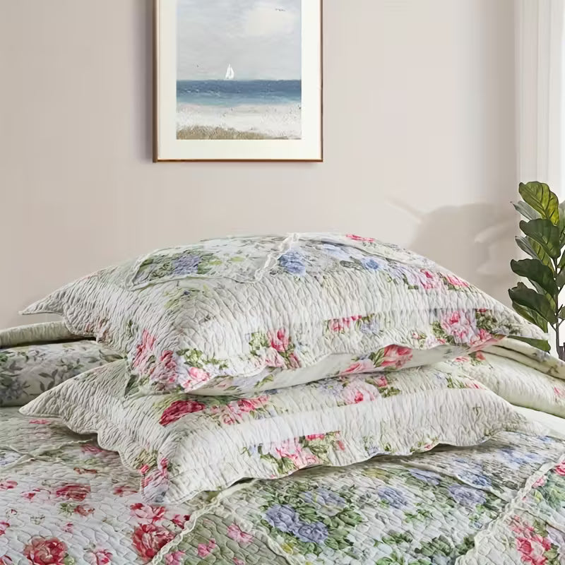 Vintage Floral Cotton Handmade Quilt Set EM16
