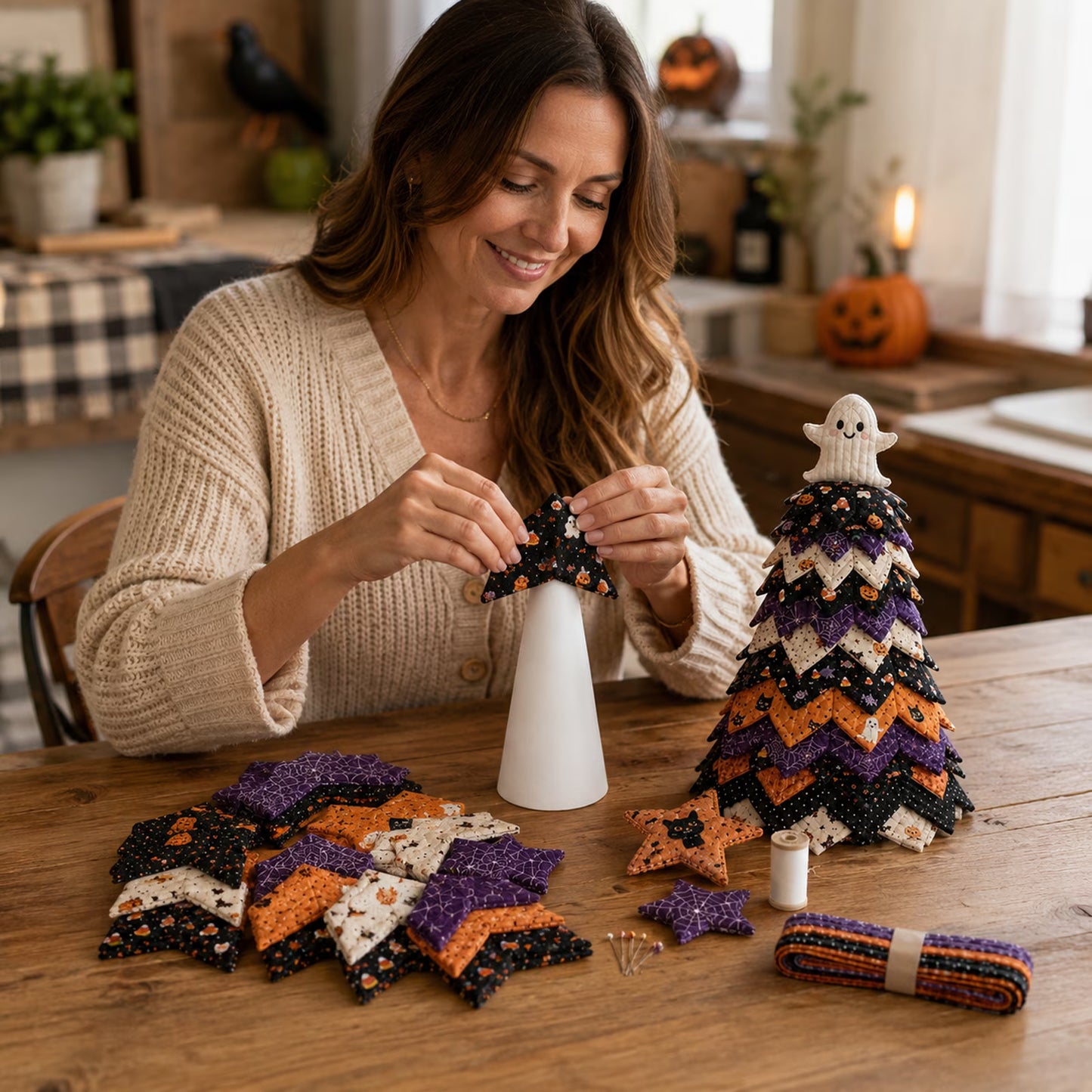Cute Ghost & Pumpkin Spooky Season DIY Quilted Halloween Christmas Tree Kit LD9